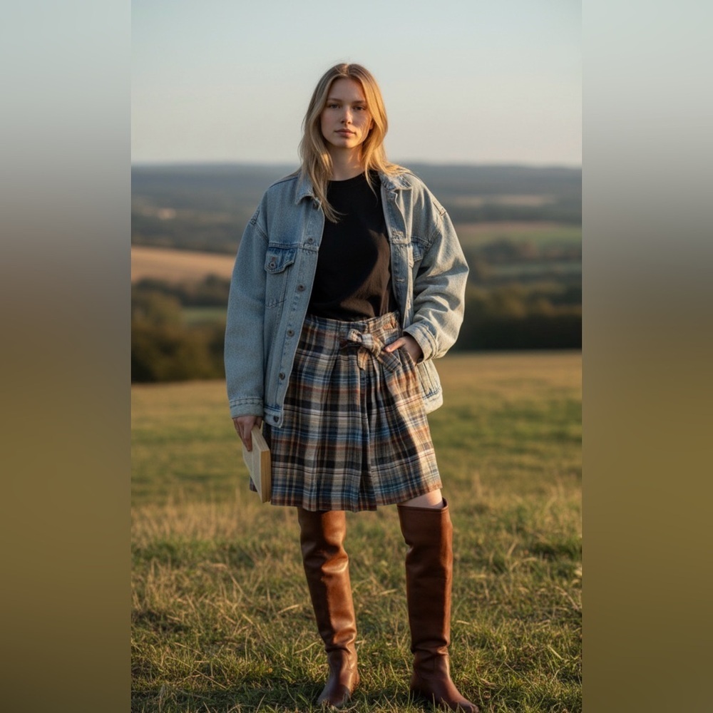 Vintage Y2K Zara Colorful Checkered A-Line midi linen Skirt - Picture 9 of 9